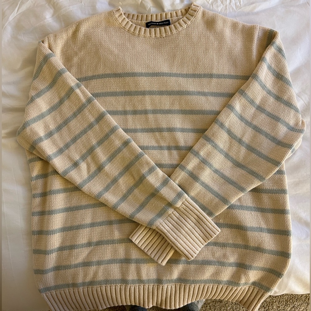 ❌SOLD❌ NWOT Brandy Melville Sweater in Cream with Pastel Green Stripes!